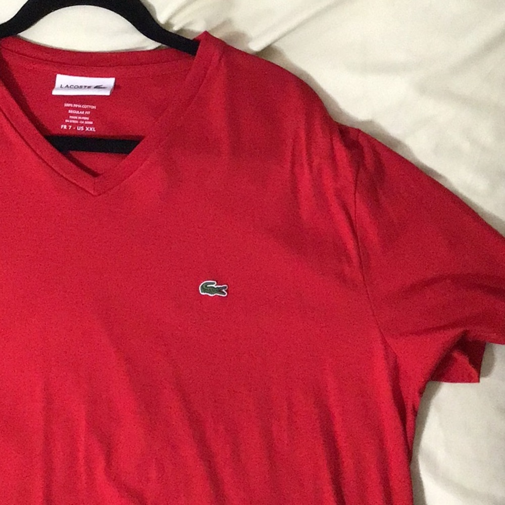 Red Lacoste shirt